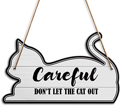 Cato de decoração de parede, cuidado, não deixe o gato sair, sinal de aviso de gato para o jardim de jardim de jardim de jardim