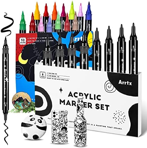 Pacote de canetas de tinta acrílica ARRTX, 40pcs, incluindo 32 cores marcadores de tinta para pintura de pedra, suprimentos