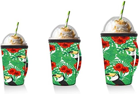 Projeto Parrot Design Reutilizável Sleeves de café gelado Capa de copo de neoprene com alça para bebidas frias Bebidas Drink Sleeve por 30-32oz