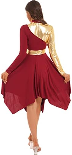 Shinsto Women Mulheres Metálicas Blocos de Louvor Vestido de Dança Adoração Liturgical Tunic Skirt Lyrical Dancewear