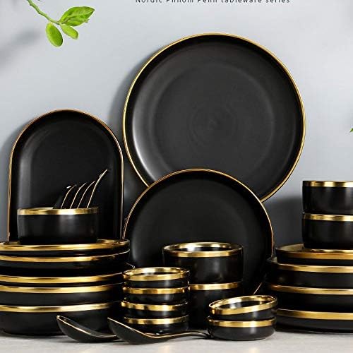 Trexd RIM Black Porcelain Dinner Plate Set Plate de cozinha Placa de mesa de mesa de mesa de alimentos Salada de arroz