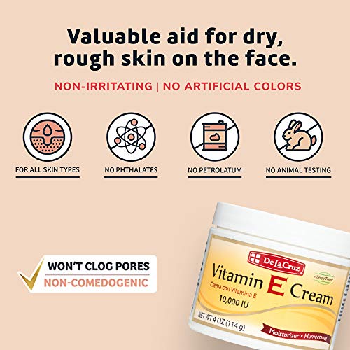 De la Cruz Vitamina E Creme hidratante para rosto e pescoço - Cuidados com a pele hidratantes para todos os tipos de pele