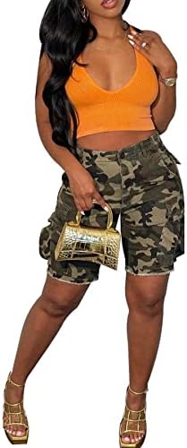 Vakkest feminino de carga feminina shorts casuais com cintura alta verão camuflagem de camuflagem calças curtas com bolsos