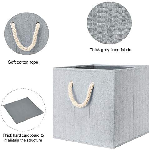 I BKGOO Cubo de armazenamento dobrável de tecido com alça de corda de algodão, 3 conjuntos de organizador de caixa de cesta