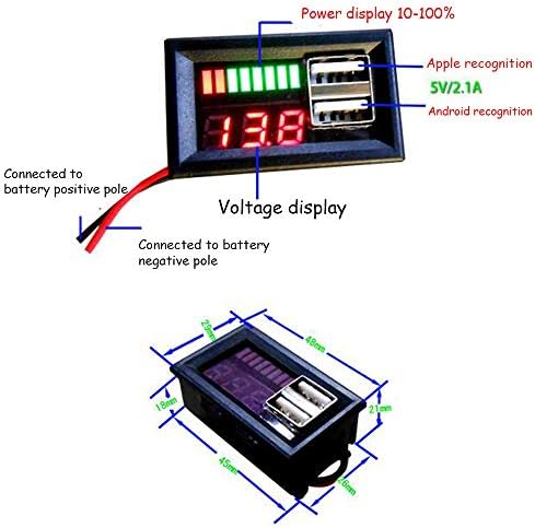 ACXICO 1PCS Multifuncional 12V Capacidade de chumbo ácido Indicador de tensão Medidor de tensão Voltagem de energia LED LED DUTO USB SAÍDA 5V 2A