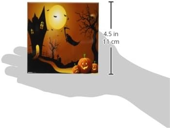 3drose cst_152289_3 Halloween House com abóboras, crânios e morcegos e as montanhas -russas de telha de cerâmica reaper, conjunto de 4