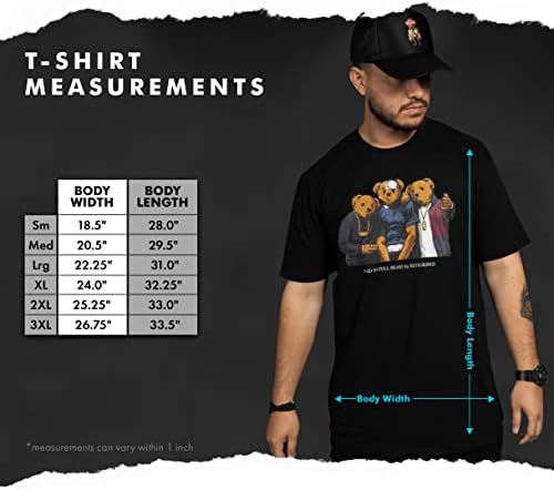 Tees gráficos oficiais de streetwear para homens - pagos com ursos cheios de algodão masculino de algodão, camisetas gráficas