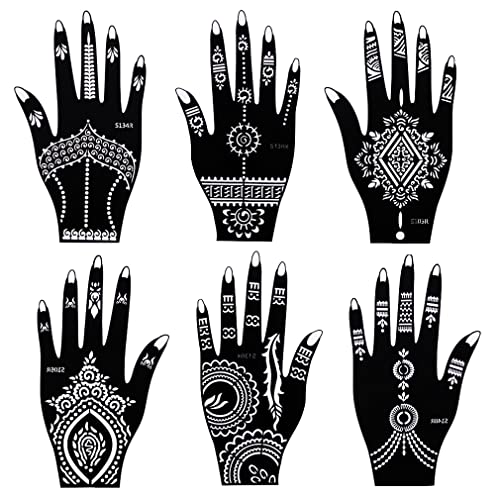 Tatuadores de tatuagem de henna, adesivos de tatuagem temporária à mão, tatuagem de auto-adesivo da Arábia Indiana, 8 folhas