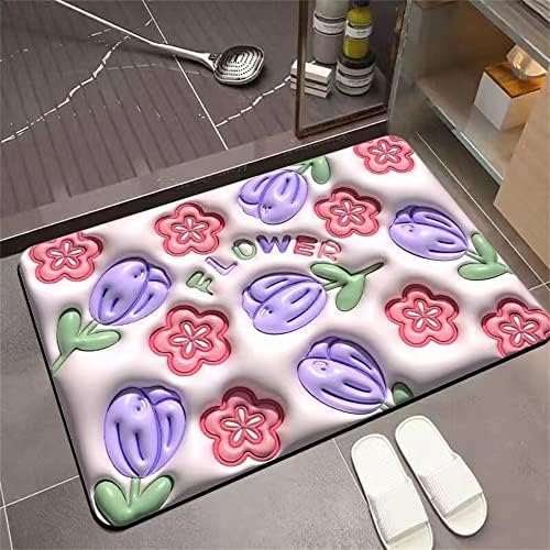 tapete de banho super absorvente do quislim, tapetes de banheiro de secagem rápida em 3D, tapete de banho de flores fofas para banheira de pia de chuveiro
