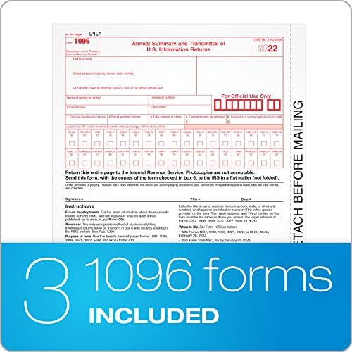Adams 1099 NEC 3 UP Forms 2022, 4 Partes a laser/jato de tinta 1099 formas com envelopes de self selo, para 50 destinatários, inclui 3 1096 formulários