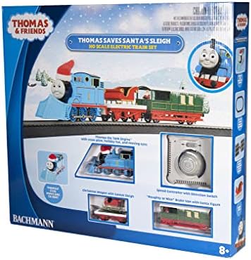 Bachmann Trains - Thomas salva o trenó do Papai Noel pronto para executar o conjunto de trens elétricos - escala HO, cores prototípicas