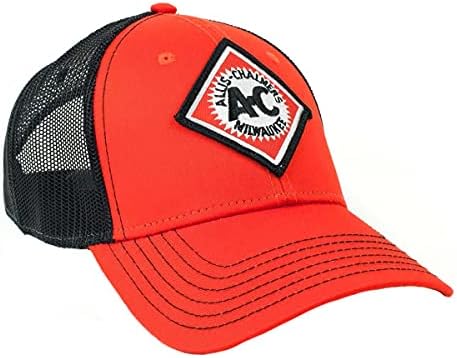 J&D Productions, inc. Allis Chalmers Tractor Hat, novo logotipo, laranja com malha branca de volta,