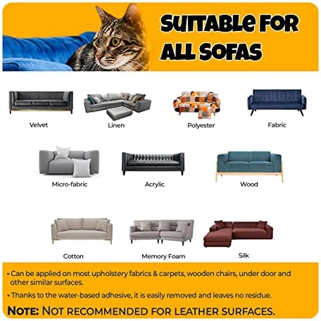 Protetor de móveis de arranhões de gato- sem pino | Repelente de animais de estimação para sofá | Folhas de fita lateral, 17x12 polegadas