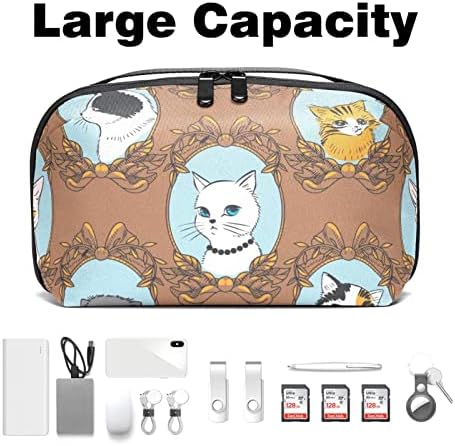 Bolsa de bolsas portáteis de organizações eletrônicas engraçadas gatos retrô de viagem para discos rígidos para discos rígidos, USB, cartão SD, carregador, banco de energia, fone de ouvido