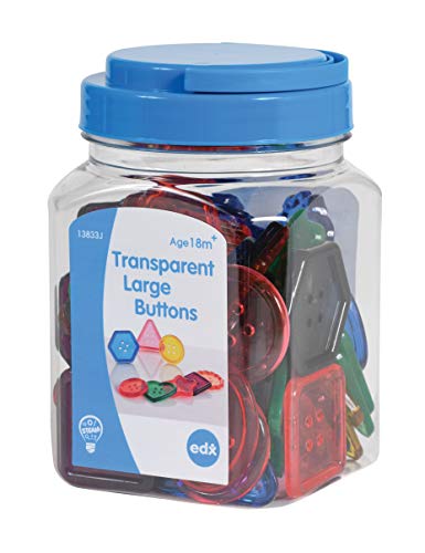 EDX EDX Education Buttons grandes transparentes - Mini jarra Conjunto de 60 - Acessório de caixa de luz - Desenvolvimento sensorial e fino de habilidades - manipulador de matemática - para idades de 18m+