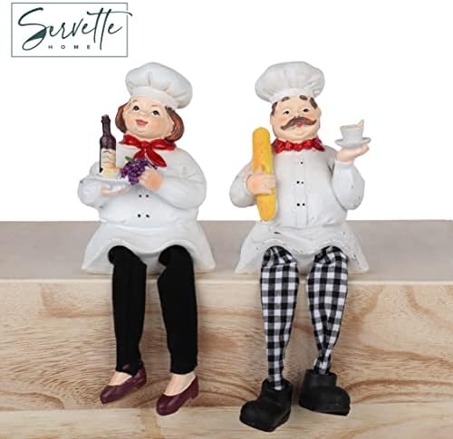 Conjunto de 2 Chef Kitchen Décor Sference Sitters com pernas compridas prato e pão
