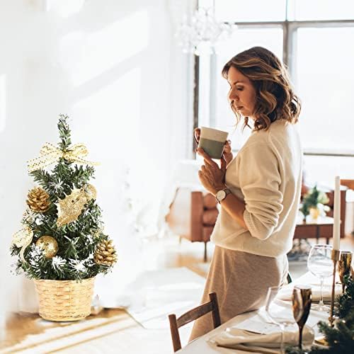 Mini árvore de Natal, árvore de Natal artificial com base, inclui pequenas luzes LED de bateria, árvore de Natal DIY para desktop para sala de estar, cozinha, jantar, decorações de casa