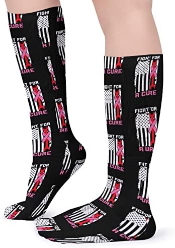Lute por uma bandeira mecânica de cura dos EUA câncer de mama esportes meias quentes meias de tubo alto para homens para homens que administram festa casual