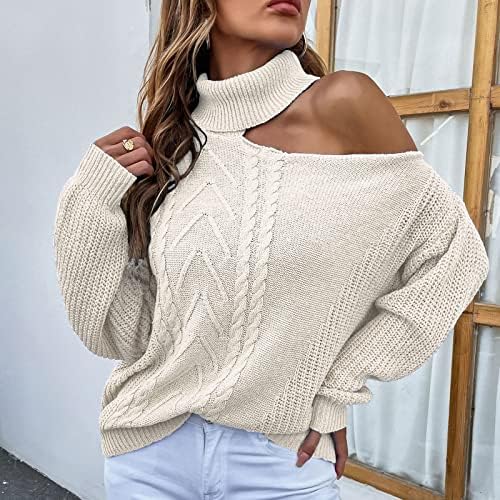 Pullover de suéteres femininos e inverno sexy lapela vazamento de ombro de cor sólida pullover de malha de malha leve