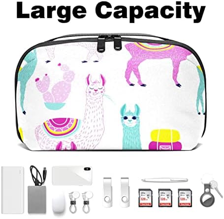 Organizador de eletrônicos, bolsa de higiene pessoal, organizador de carregador, organizador de cabo de viagem, padrão abstrato de animal colorido de alpaca