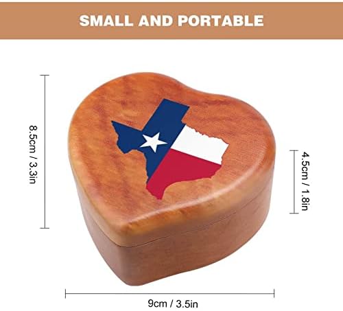 Mapa da bandeira do estado do Texas Caixa de madeira da caixa do coração Windup Caixa de música vintage Musical Box Box Gifts