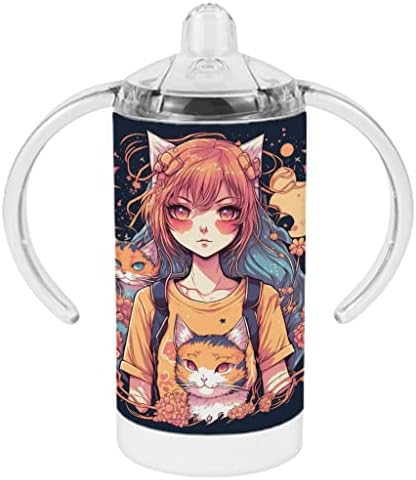 Pessoa de gato copo com canudinho - anime impressão de copo com canudinho - copo Kawaii Sippy