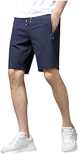 Shorts de treino masculino casual com bolsos elásticos da cintura zíper de calça de ciclismo de calça