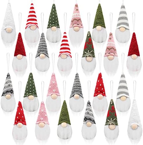 24 peças Árvore de Natal pendurada no Papai Noel Gnomos Ornamentos suecos Gnomos artesanais Santa Elf Plexh Holiday