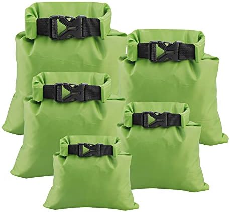 Sacos secos Pimoys 5 Pack, sacos seco impermeáveis, sacos secos leves e leves para camping de caiaque ao ar livre, verde, verde