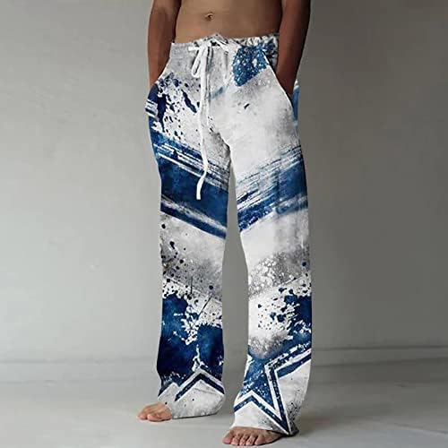 Calças de linho casuais masculinas, Yoga Beach Print Print Casual Casual Summer Elastic String Baggy Troushers com bolsos