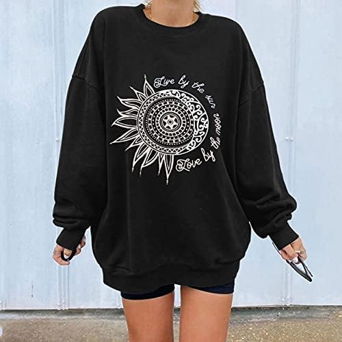 Sol e Moon Sweatshirt para feminino Vintage Blouse Blouse Lango de manga comprida Tops grandes camisetas de manga comprida