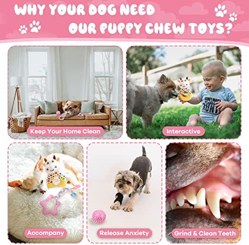 Axiijgl 5 pacote de cachorro mastigar brinquedos de cachorro rosa brinquedos de dentição para cães pequenos cães fofos