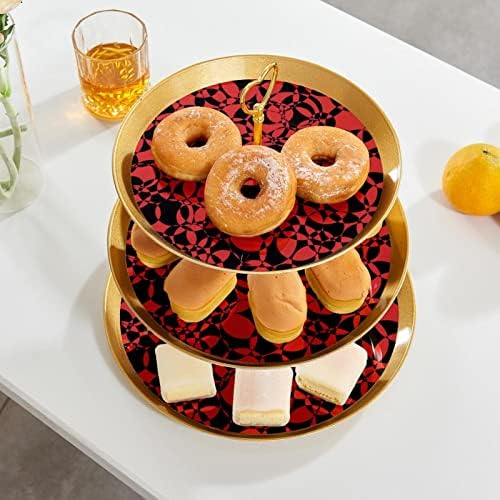Llnsupply Red e Black Circle Circle de 3 camadas Cupcake Stand Bandeja - Golden elegante de sobremesas decorativas para o casamento de aniversário - 12,5 polegadas