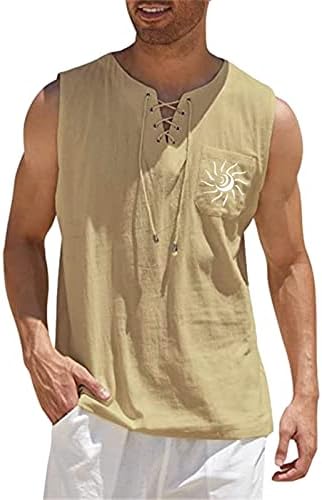 ZDDO Mens algodão linho com mangas camisetas de tração vadia gráfica de pescoço tampas de tanques de impressão gráfica