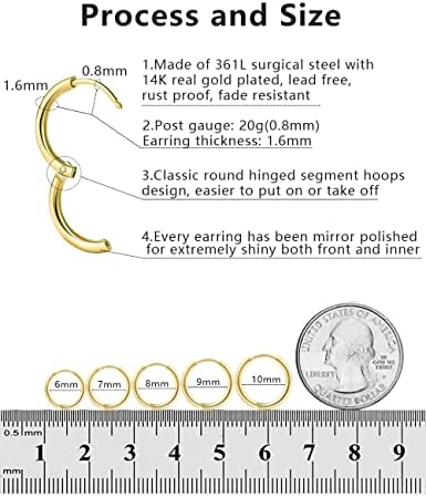 Pequenos brincos de argola de ouro para mulheres: brincos de argola de huggie de 14k para cartilagem helix tragus hipoalergênico