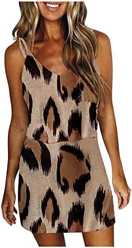 Vestido casual de LCZIWO Feminino 2023 estampa de leopardo de estampa de estampa Vestidos de tanque de praia de pescoço de pescoço