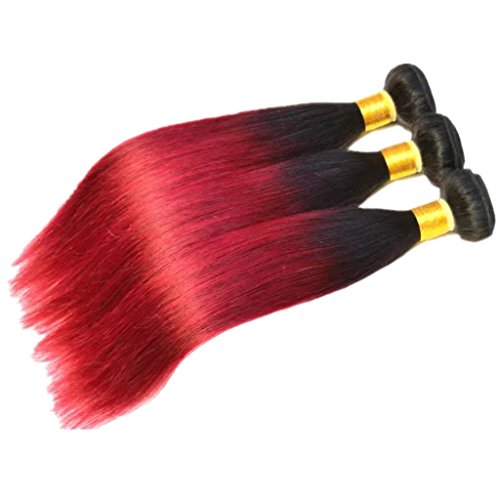 Hair Yant 6a Cabelo Virgem Brasileiro de 6a Teca Humana Linha 3 Pacotes 16 polegadas T1B/Red Color Pack de 3