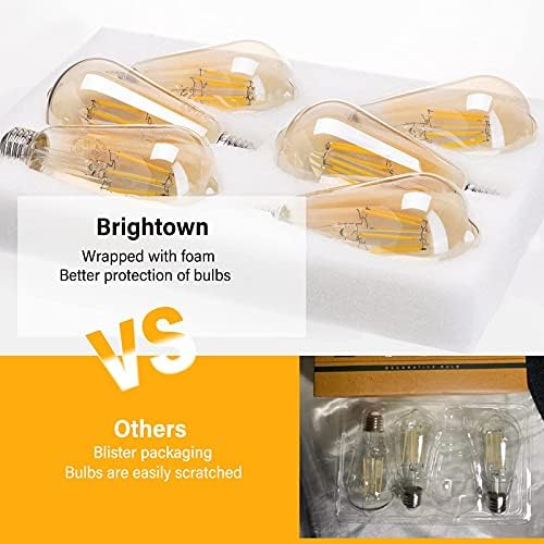 Lâmpadas LED vintage de Brightown - 6 pacotes 6W E26 Bulbo LED de 60 watts equivalente, lâmpada LED de LED diminuído, lâmpadas antigas de âmbar ST64 âmbar, 3500k -4000k Branco neutro neutro