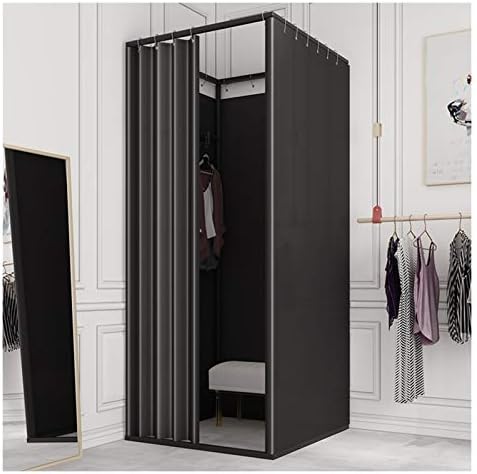 Camarim xzgden, sala de encaixe móvel em forma de piso, mobile cylelet cortina kit de privacidade partição tenda de tenda de tenda com moldura de ferro forjado para loja de roupas, loja de roupas femininas