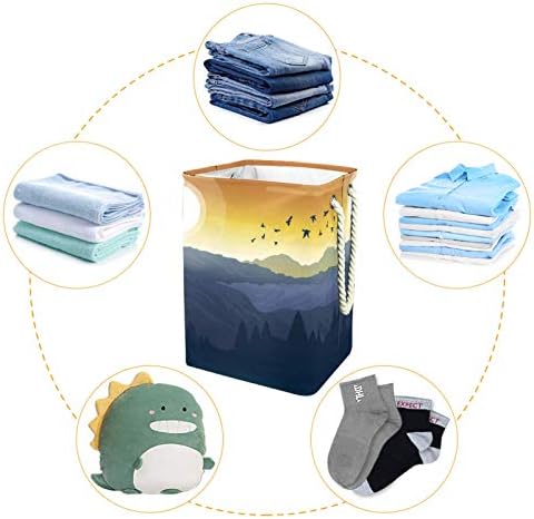 Cenário de lavanderia cenário montanhoso pássaros voadores cesto de armazenamento de lavanderia dobrável com alças