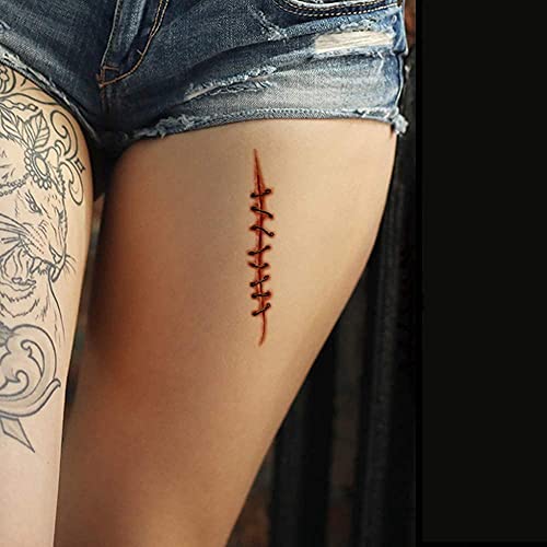 Tatodays 34 cicatrizes falsas Tatuagens temporárias Halloween Stitches Tattoo Zombies Walking Dead Frankenstein Homens Mulheres Crianças meninas Gothic Goth Horror Cosplay Dress Cosplay Temp realista Tatoo
