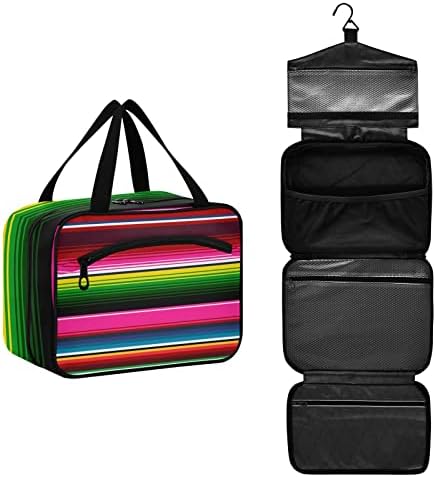 Bolsa de higiene pessoal de listras mantas mexicanas para mulheres Travel Bag Organizer com sacos de cosméticos pendurados para