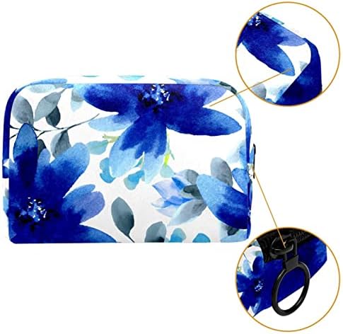 Blue Flowers Aquarelas Bolsa de maquiagem Bolsa de zíper fofa Large Bolsa de cosméticos para mulheres Bolsa de organizador