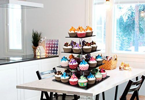 Posto de cupcakes quadrados de 4 camadas sinoacrílico com fantástica placa - titulares de exibição de sobremesas - Cupcake