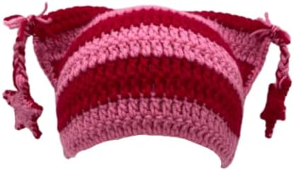 Chapéus de crochê de ponitrack para mulheres estrela gato gaiol vintage women women grunge acessórios de grãos desleixados para mulheres