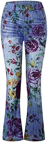 Slack reta da primavera angústia Mulheres jeans estampados elegantes vintage perdem a cintura alta elástica tamanho plus