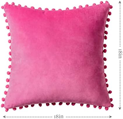 Ashler Home Deco Throw Pillow Capas com Pom Poms Partículas macias Capas de almofada sólida de veludo 18 x 18 Para o carro do quarto, pacote de 2, rosa