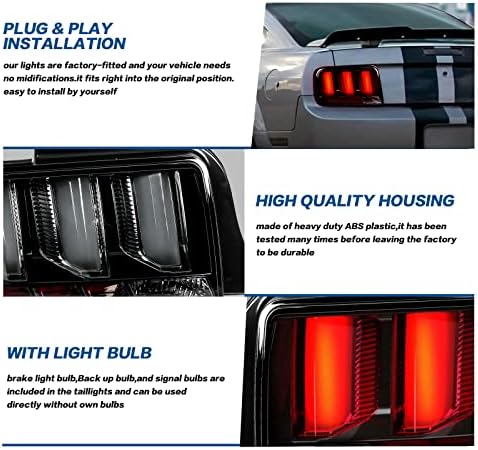 Luzes traseiras de Kkoneauto compatíveis com 2005-2009 Mustang Bullitt/GT/Shelby/Shelby GT500/cupê de 2 portas conversível, lâmpadas traseiras do sinal LED Conjunto de lâmpadas de freio com sinal seqüencial, 1Pair esquerda + direita