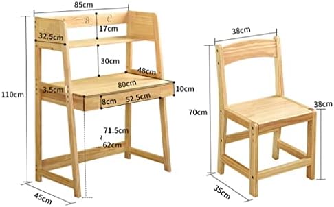 BBSJ Mesa de madeira e cadeiras BBSJ Set Student Study Table Home Lifting Desenho de madeira Combinação de mesa de escrita com estante