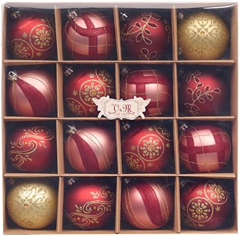 V & M Valery Madelyn 16Ct 80mm Red e Ornamentos de Bola de Natal de Luxúria Decoração, enfeites de árvore de Natal à prova